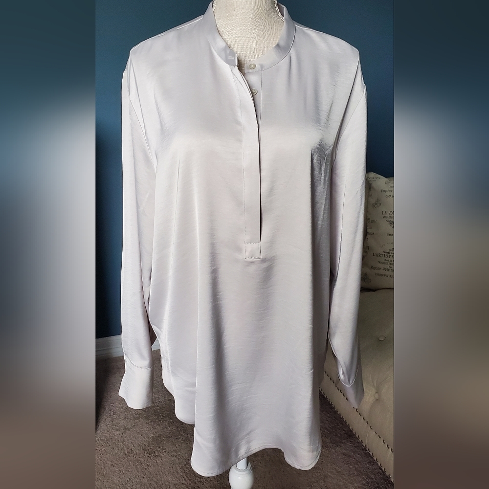 Silky Long Sleeve Banded Collar Blouse